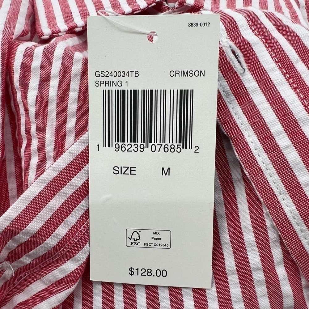 NWT Michael Kors White Crimson Striped Button Up Collared Shirt Size M Men's - Picture 5 of 9